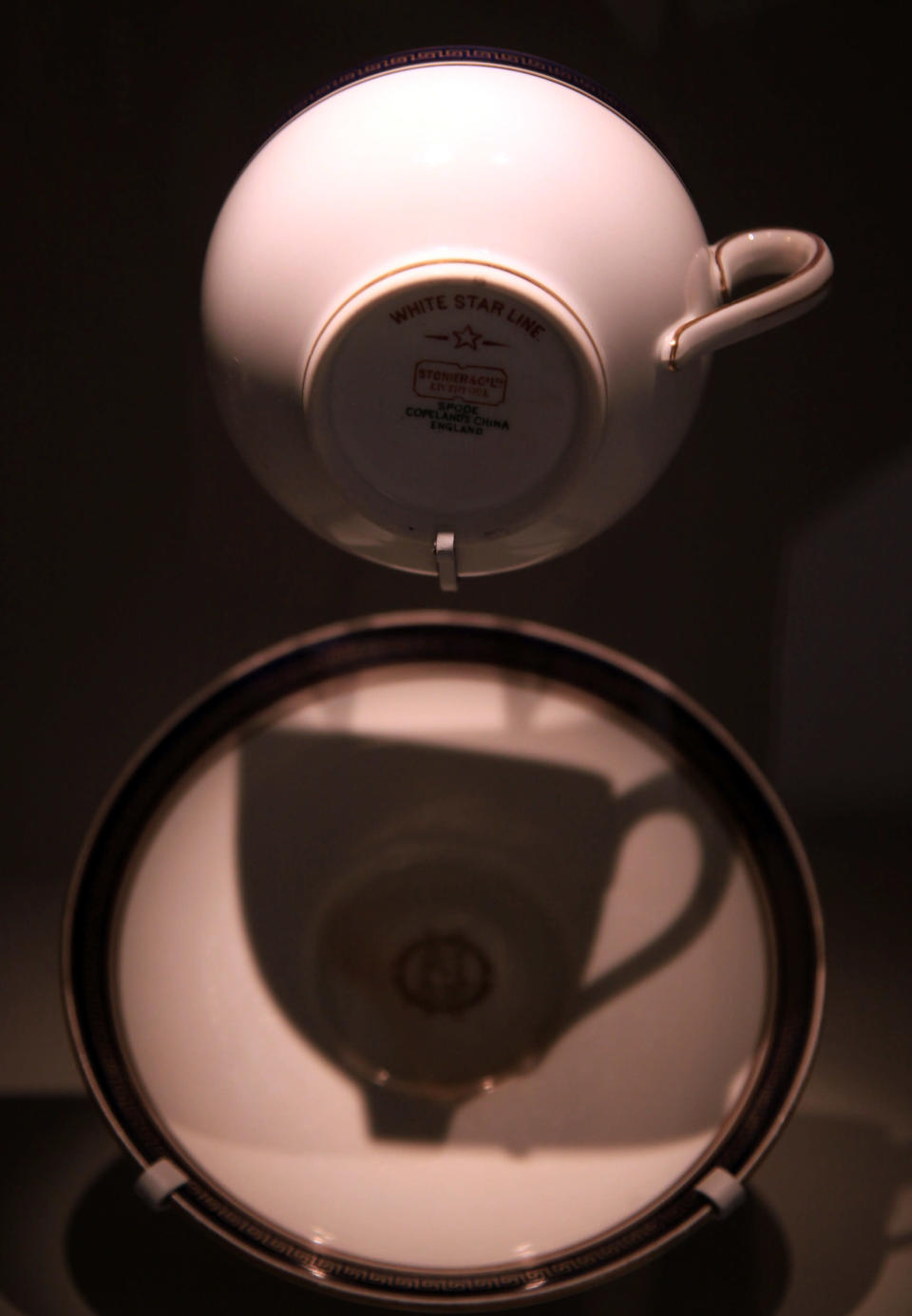 A White Star Line tea cup is exhibited at the SeaCity Museum's Titanic exhibition on April 3, 2012 in Southampton, England. The new SeaCity Museum, which will open at 1.30pm on April 10, 100 years to the day since the Titanic set sail from the city. The museum, which cost 15 GBP million, promises to tell the largely untold story of Southampton's Titanic crew and the impact the tragedy had on the city, as well as featuring other aspects of the city's seafaring past. (Photo by Matt Cardy/Getty Images)