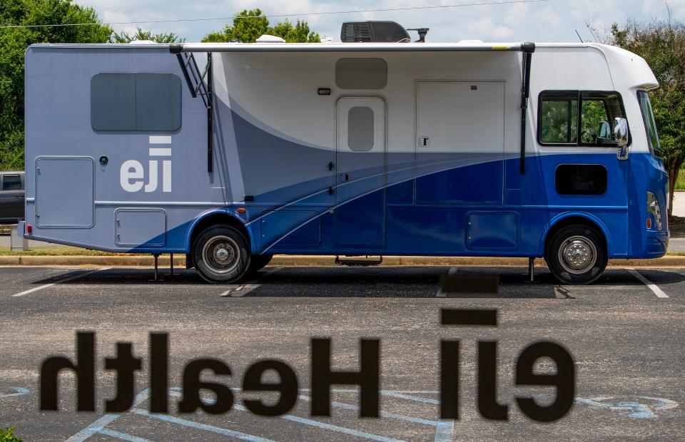 The mobile clinic of EJI Health is seen in Montgomery, Ala, on Monday June 5, 2023.  EJI Health specializes in healthcare for formerly incarcerated patients.