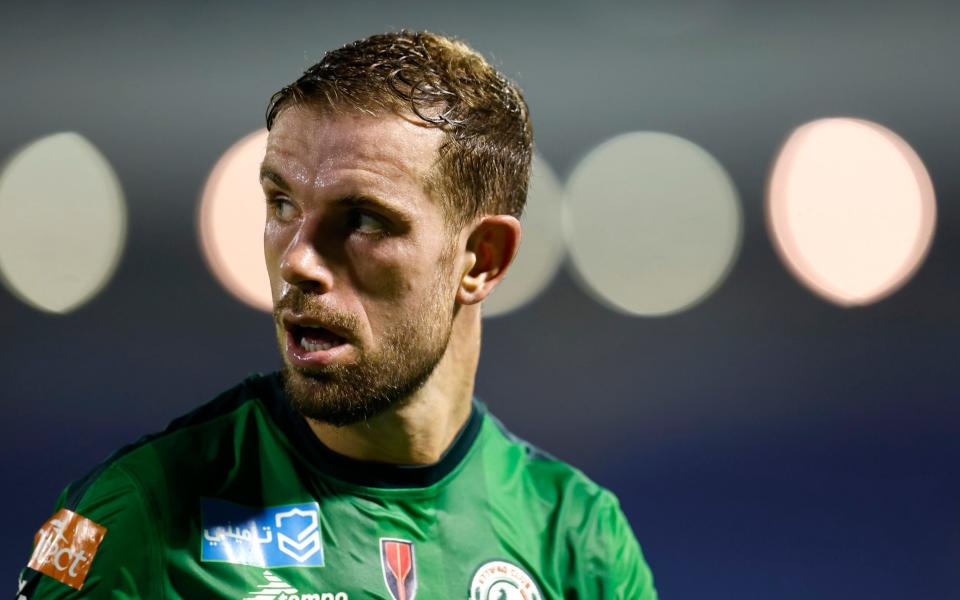 Jordan Henderson of Al-Ettifaq looks on during the Saudi Pro League match between Al-Ettifaq and Damak at Prince Mohamed bin Fahd Stadium on September 02, 2023 in Ad Dammam, Saudi Arabia