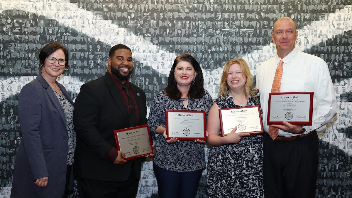 Missouri State University honored Keri Franklin, Stephen Spates, Dr. Diana Piccolo, Kathleen Hains and Jeffrey Grevillius. Not pictured: Shurita Thomas-Tate.