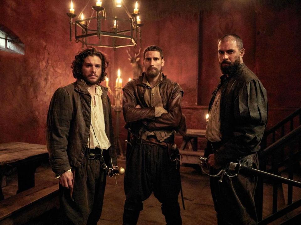 Left to right: Harington as Robert Catesby, Edward Holcroft as Thomas Wintour, and Tom Cullen as Guy Fawkes in 'Gunpowder' (BBC / Kudos)