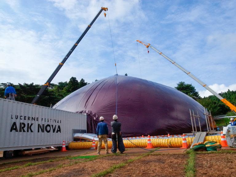 A view of the world's first inflatable concert hall in the disaster-hit northeastern coast town of Matsushima, on September 10, 2013