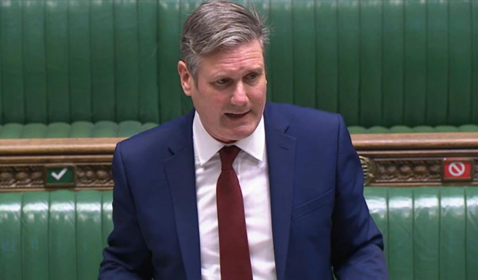 Labour Party leader Keir Starmer responds to Prime Minister Boris Johnson's statement to the House of Commons in London, in which he set out plans for a new three-tier system of controls for coronavirus, which will come into place once lockdown ends in England.