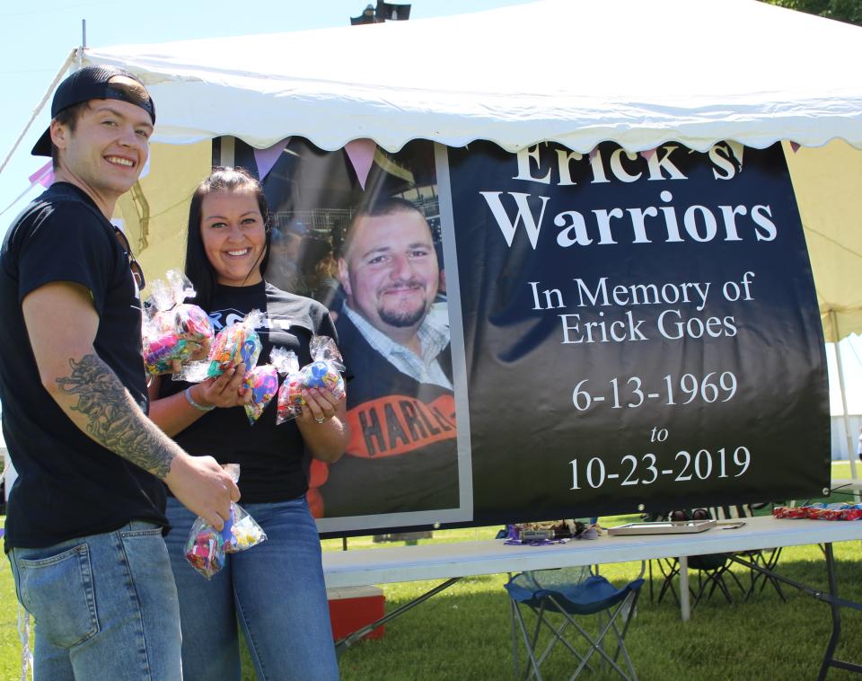 Garrett and Ericka Lawson of Monroe set-up a candy booth to honor Ericka’s father, Erick Goes. For a donation, the couple offered bagged candy to eventgoers.