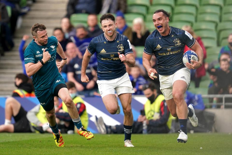 James Lowe, right, joined Leinster in 2017 (Brian Lawless/PA) (PA Wire)