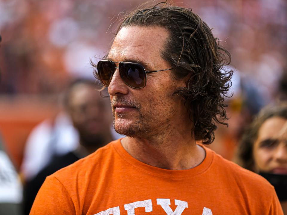 Matthew McConaughey stands on the sideline before Texas' annual spring football game at Royal-Memorial Stadium on April 23, 2022. According to reports, the actor might be joining the "Yellowstone" franchise.