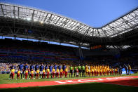 <p>The scene is set in Russia for France and Australia at the Kazan Arena </p>