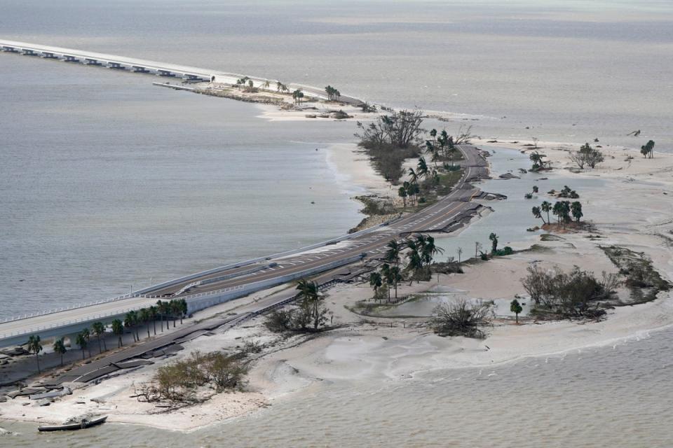 A section of the causeway to Sanibel Island collapsed after Hurricane Ian made landfall (AP)