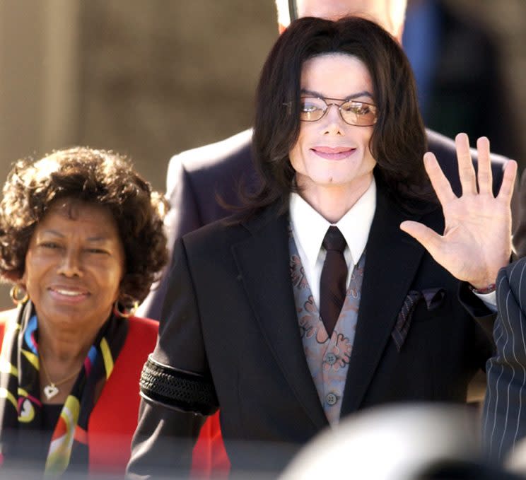 Michael Jackson with his mom, Katherine, in California on March 7, 2005, in the midst of his child molestation trial. (Photo: AP/Michael A. Mariant)