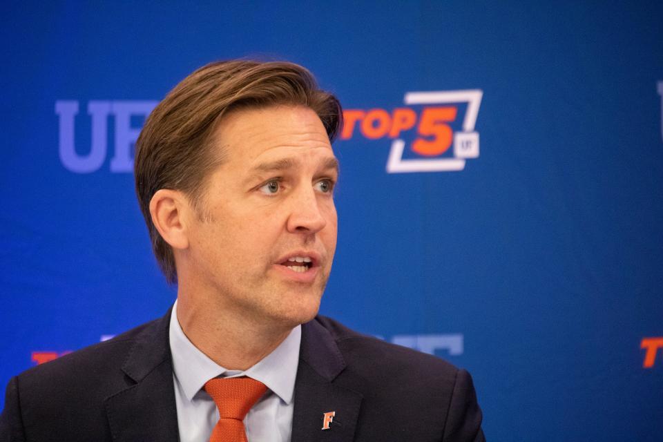 Sen. Ben Sasse, the sole finalist to be the next University of Florida president, answers questions at Emerson Alumni Hall in Gainesville on Oct. 10.