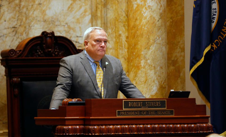 Senate President Robert Stivers, R-Manchester, leads the Senate into session for the first day of the General Assembly. Jan. 2, 2024