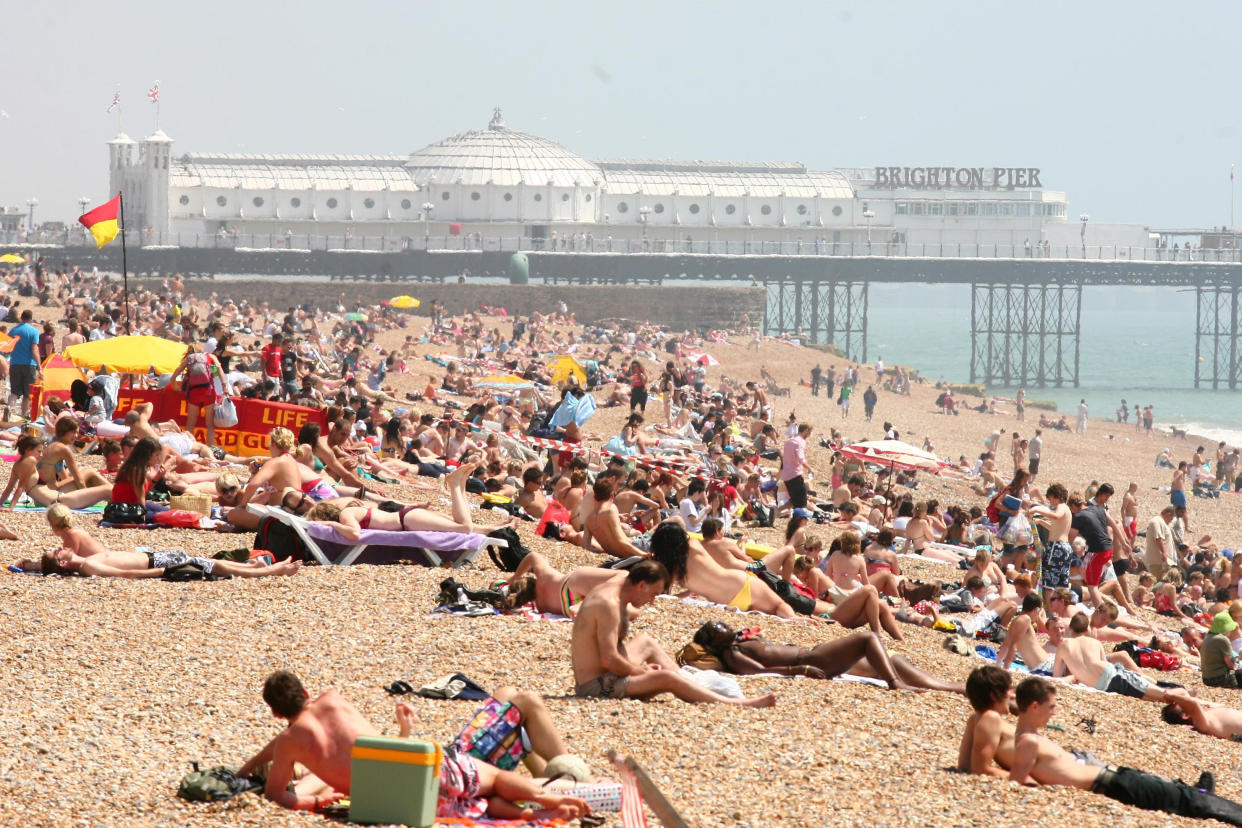 A general view of Brighton beach in Brighton, East Sussex, as the warm weather continues.