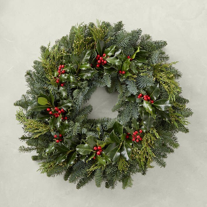 Williams Sonoma Noble Green Holly Wreath