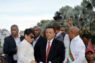 Madagascar's former President Marc Ravalomanana attends a march in protest after the president denounced unrest in which two people were killed as a "coup" intended to divide the country's people in Antananarivo, Madagascar April 23, 2018. REUTERS/Clarel Faniry Rasoanaivo