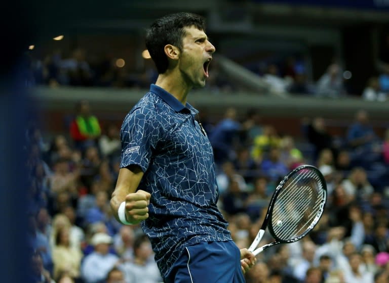 Mighty roar: Novak Djokovic celebrates a point