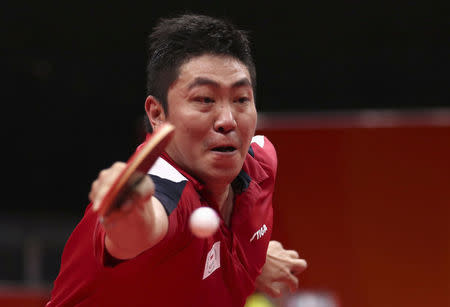 Table Tennis - Gold Coast 2018 Commonwealth Games - Men's Singles - Gold Medal Match - Nigeria v Singapore - Oxenford Studios - Gold Coast, Australia - April 15, 2018. Gao Ning of Singapore in action. REUTERS/Jeremy Lee