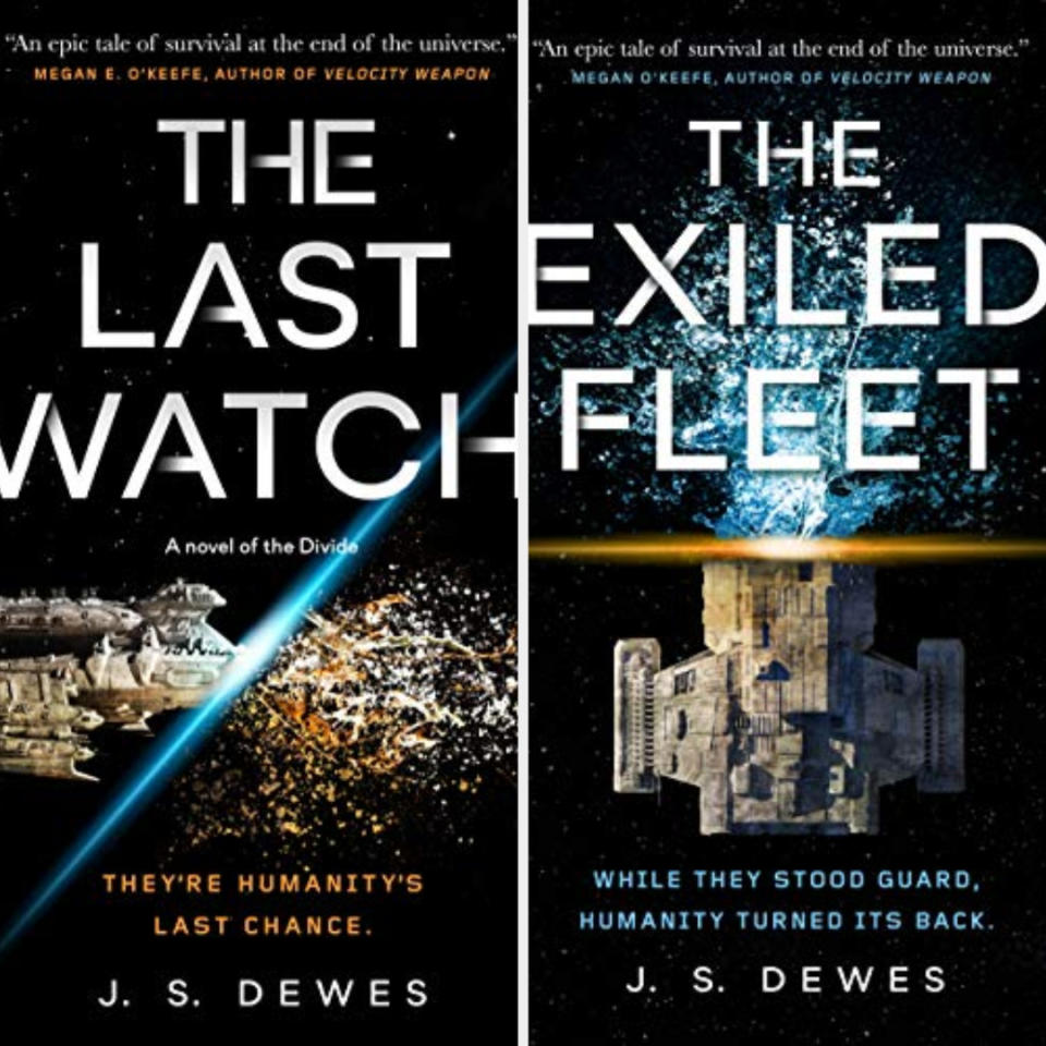 Book covers of "The Last Watch" and "The Exiled Fleet" by J.S. Dewes, featuring space and starship imagery