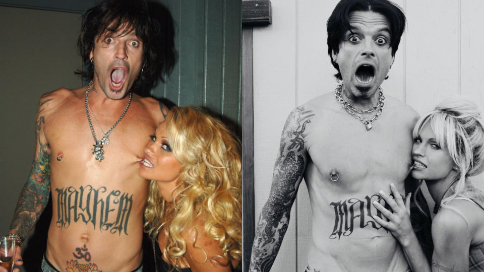 The resemblance is uncanny, as Sebastian Stan and Lily James portray Tommy Lee and Pamela Anderson. (Jeff Kravitz/FilmMagic/Hulu)