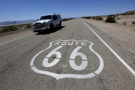 A Route 66 marker, part of the newly named Mojave Trails National Monument, is shown near Amboy, California March 17, 2015. REUTERS/Sam Mircovich