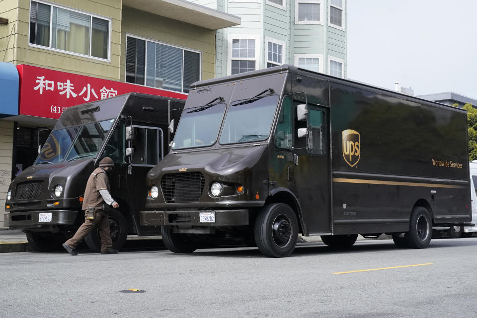 UPS trucks are shown in San Francisco, Tuesday, July 11, 2023. (AP Photo/Jeff Chiu)