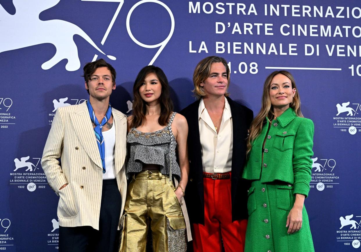 Harry Styles, Gemma Chan, Chris Pine et Olivia Wilde à la Mostra de Venise, le 5 septembre 2022 - Tiziana Fabi - AFP