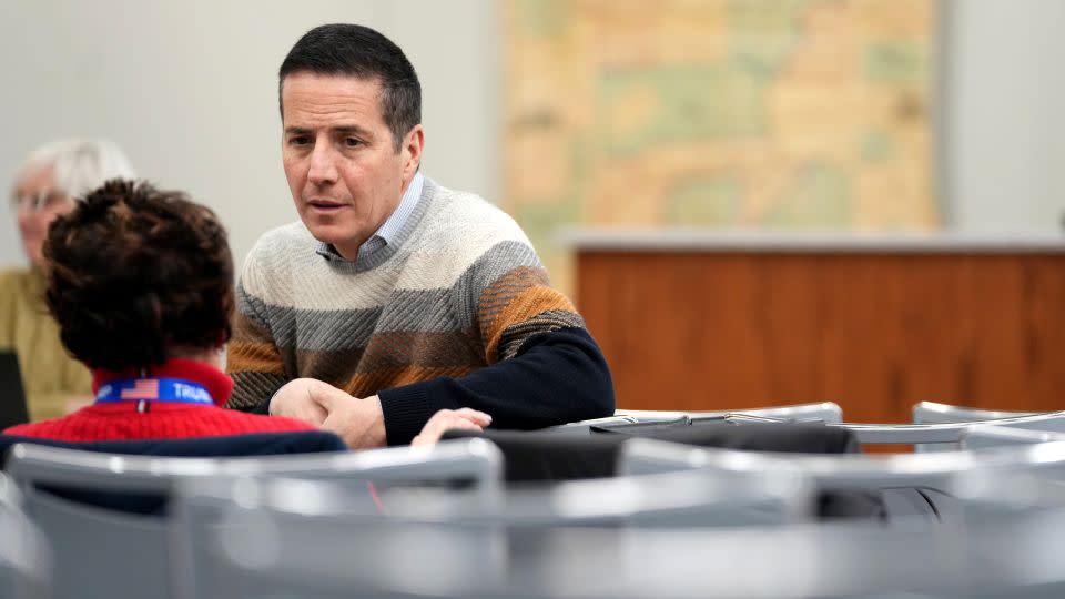 Bernie Moreno greets voters and candidates for other offices before an endorsement meeting of the Warren County GOP adjourns on January 18, 2024, in Lebanon, Ohio. - Kareem Elgazzar/The Enquirer/USA Today