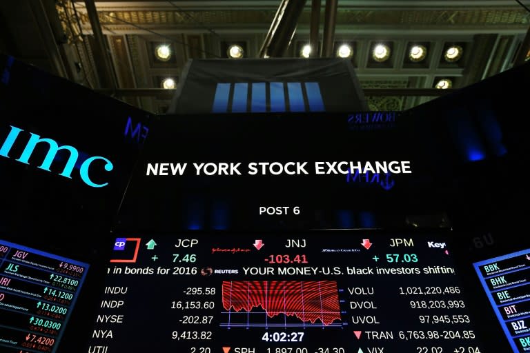 An electronic board on the floor of the New York Stock Exchange on February 2, 2016