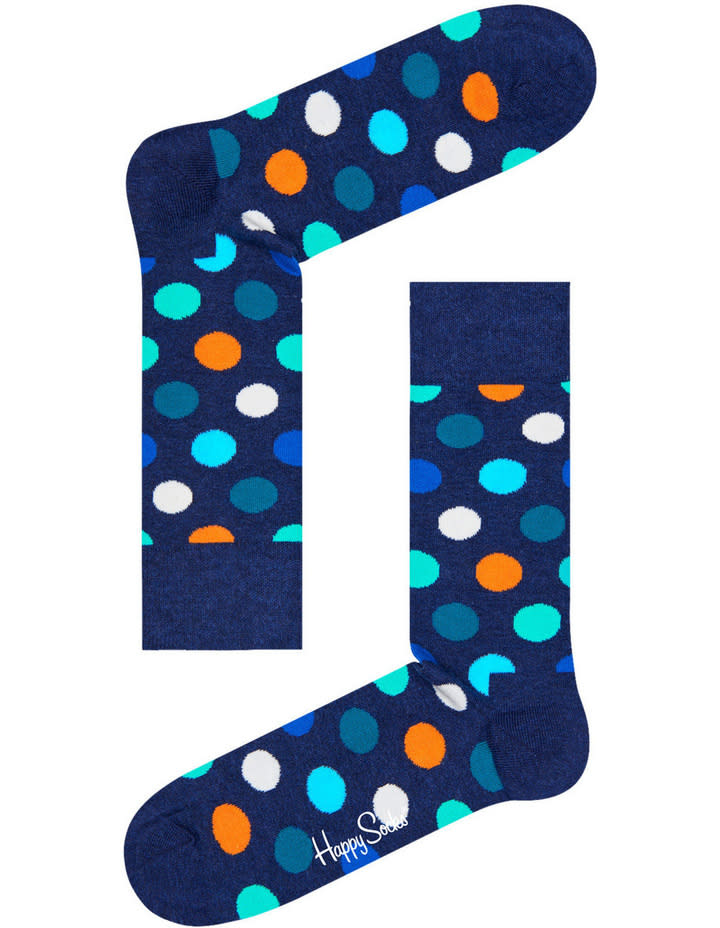 <p>Men love their patterned socks so why not have a bit of fun and buy them a new funky pair? Featured: Big Dot Sock. Source: <a rel="nofollow noopener" href="https://www.myer.com.au/b/Happy%20Socks" target="_blank" data-ylk="slk:Myer;elm:context_link;itc:0;sec:content-canvas" class="link ">Myer</a> </p>