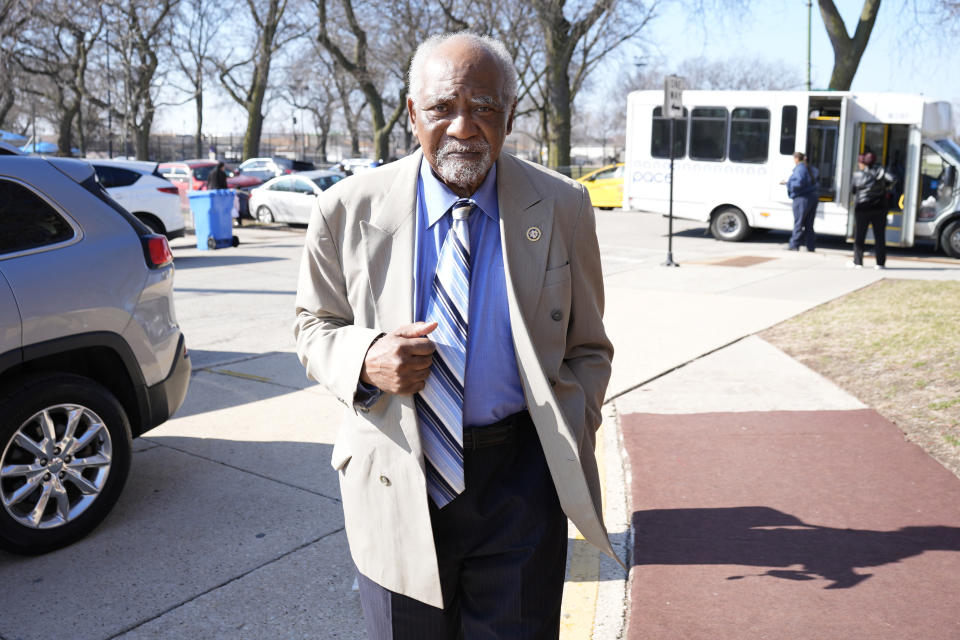 Congressman Danny Davis walks to Fellowship Baptist church in Chicago, Sunday, March 3, 2024. (AP Photo/Nam Y. Huh)