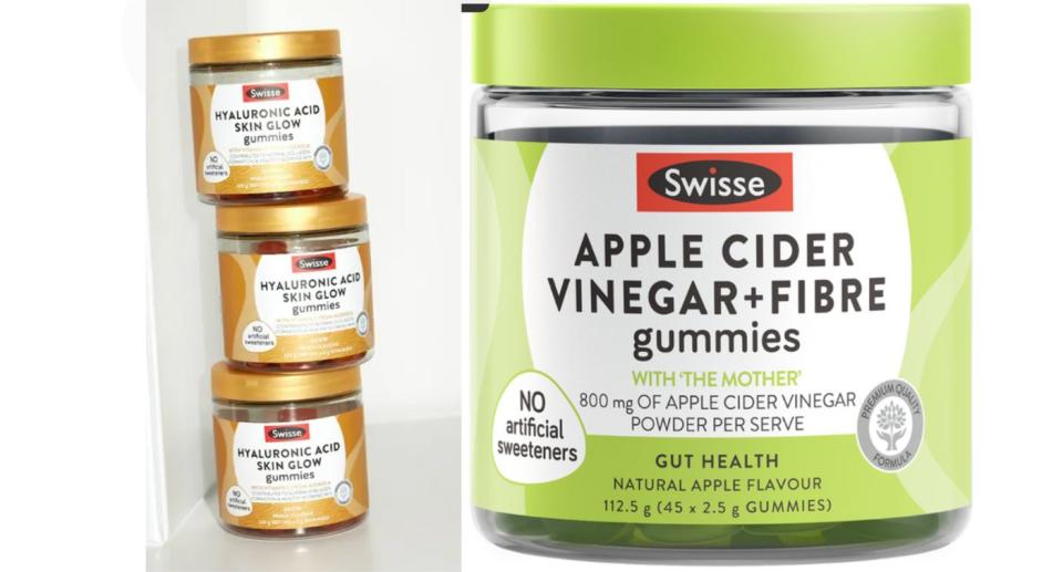 Hyaluronic Acid Skin Glow Gummies and the Apple Cider Vinegar + Fibre Gummies.