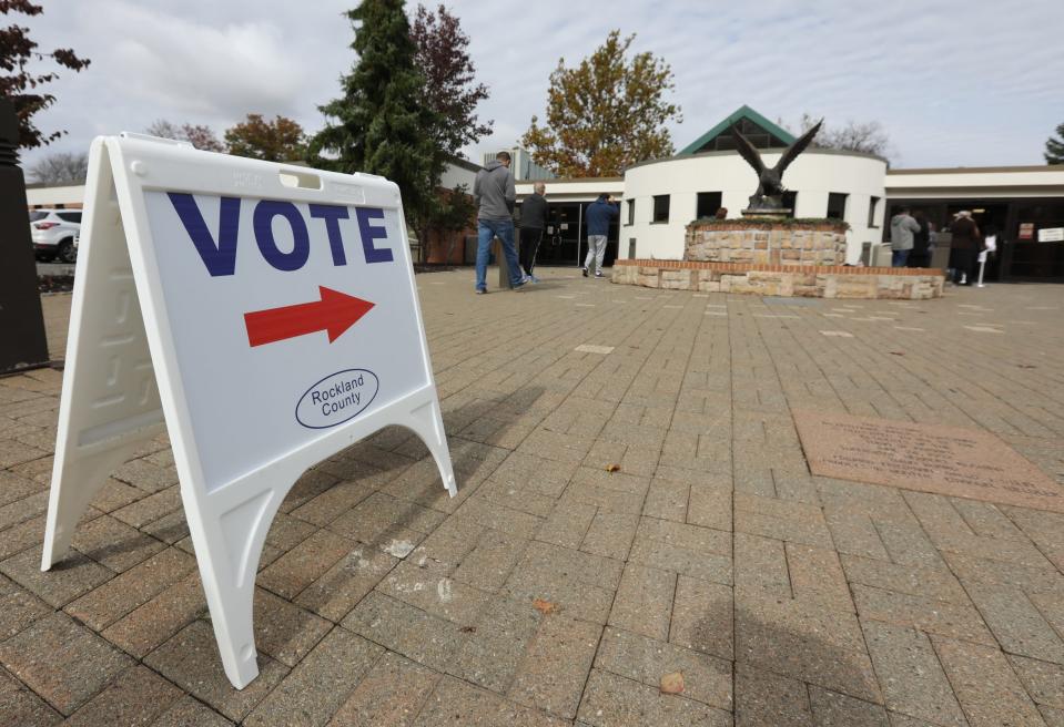 Rockland residents line up for early voting at Ramapo Town Hall in Suffern on Tuesday, October 27, 2020.