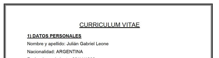 El currículum Vitae de Julián Gabriel Leone