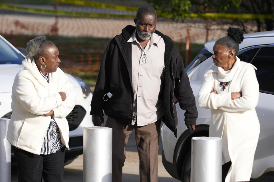 Mary Jenkins, right, and Melvin Jenkins, center, parents of Michael Corey Jenkins, and Linda Rawls, aunt of Eddie Terrell Parker, walk towards Thad Cochran United States Courthouse in Jackson, Miss., Wednesday, March 20, 2024, for sentencing on the third of the six former Mississippi Rankin County law enforcement officers who committed numerous acts of racially motivated, violent torture on their child and nephew in 2023. The six former law officers pleaded guilty to a number of federal charges for torturing them and sentencing began Tuesday in federal court. (AP Photo/Rogelio V. Solis)