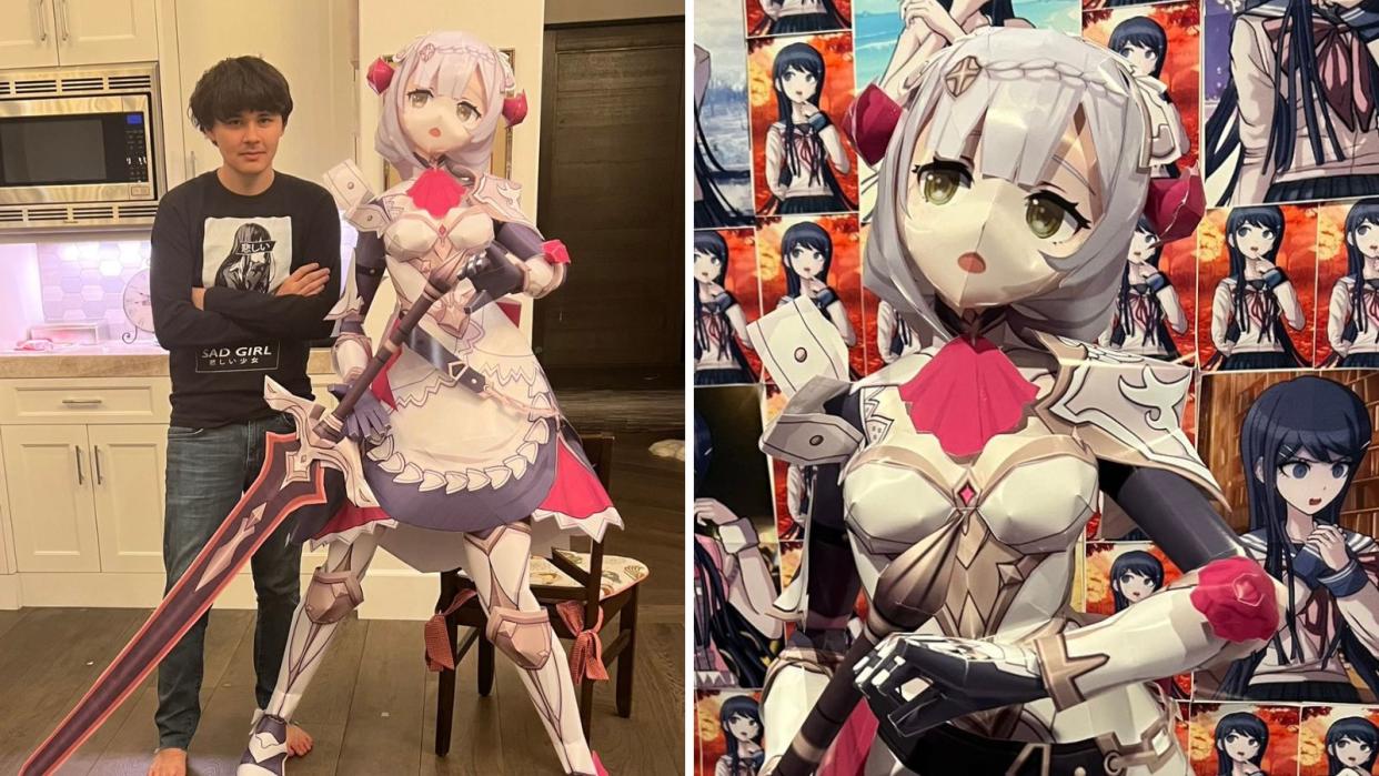 Artist Tobyn Jacobs created this impressive and highly-detailed lifesize paper figure of Noelle from Genshin Impact. (Photos: @TobynJacobs Twitter)