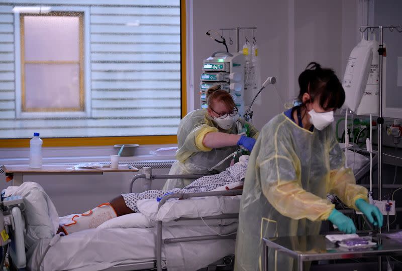 Medical staff treat seriously ill COVID-19 patients at Milton Keynes University Hospital, amid the spread of the coronavirus disease (COVID-19) pandemic, Milton Keynes