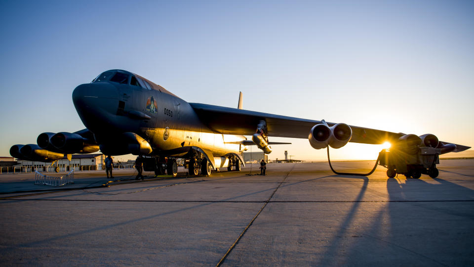 FILE: A B-52H Stratofortress assigned to the 419th Flight Test Squadron undergoes pre-flight procedures at Edwards Air Force Base, Calif., Aug. 8, 2020.  / Credit: U.S. Air Force / Giancarlo Casem