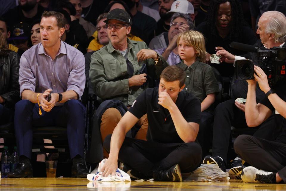 Actor Edward Norton is seen during game four of the Western Conference Finals.