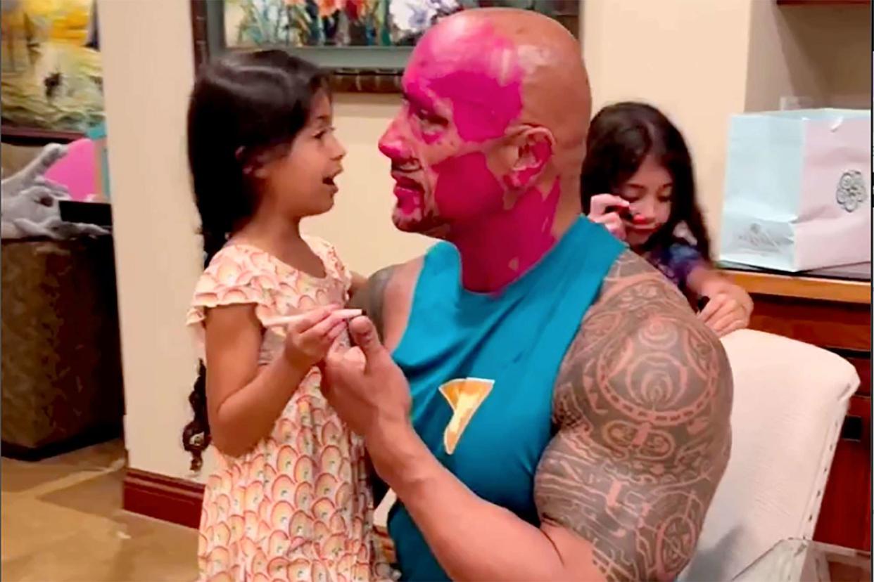 "Make me look handsome," Johnson captioned a video on Instagram detailing his kids' handiwork. (Dwayne Johnson/Instagram)