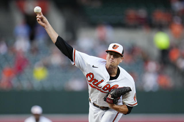 Kyle Gibson of the Baltimore Orioles pitches in the first inning