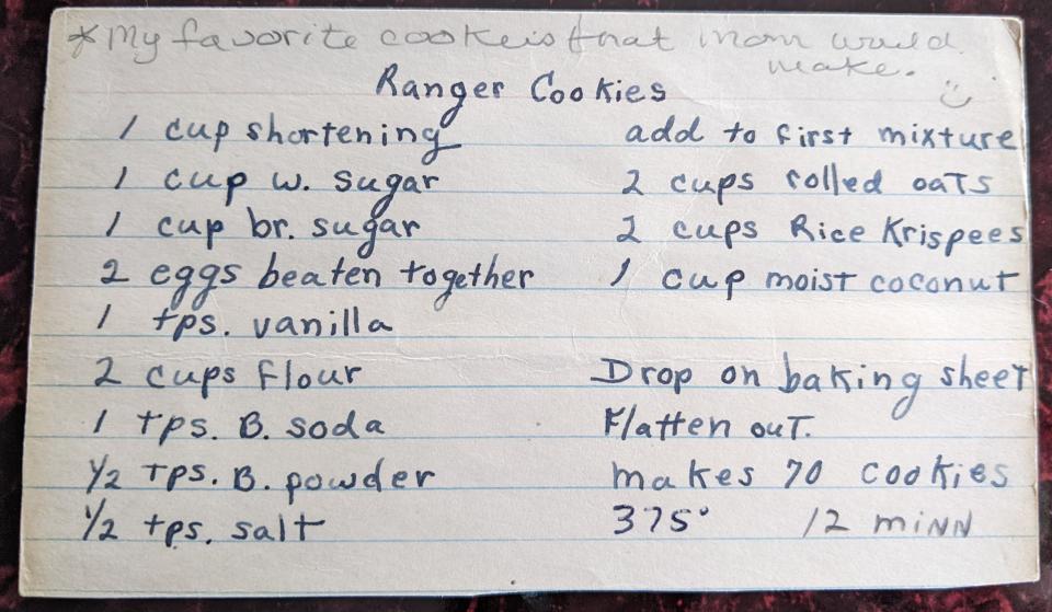 Linda Ely's recipe for Ranger cookies features coconut, oats and Rice Krispies.