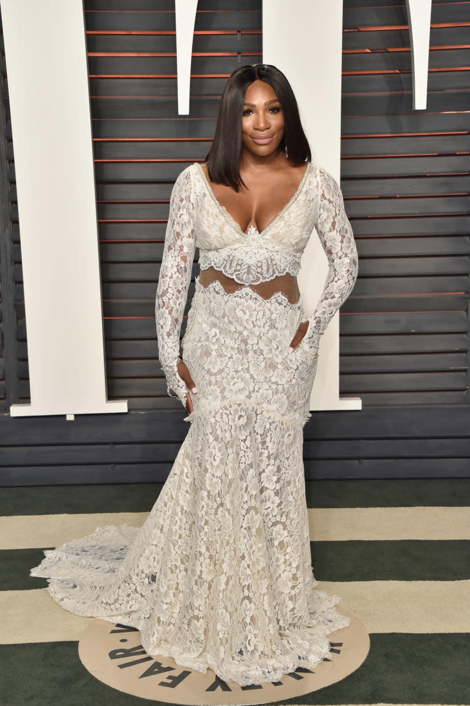 <p>Wearing a wow-factor Galia Lahav gown, complete with cutouts and sweetheart neckline at the Vanity Fair Oscars 2016 after party.<i> [Photo: Getty]</i><br></p>