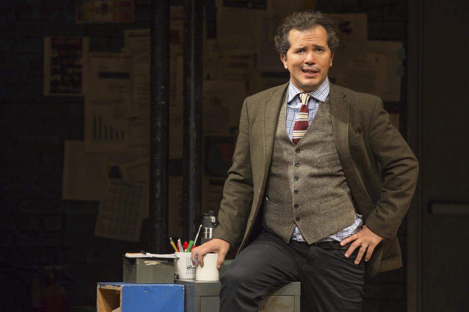 This image released by Polk & Co. shows John Leguizamo during a performance of his one-man show "Latin History for Morons." Leguizamo returns to the Emmy Awards as a nominee for his performance in the Netflix docudrama “When They See Us." He is currently in Los Angeles at the Ahmanson Theatre for a six-week run of his Tony-nominated one-man show “Latin History for Morons,” in which he offers an eye-opening lesson about the participation of Latin Americans throughout U.S. history. (Matthew Murphy/Polk & Co. via AP)