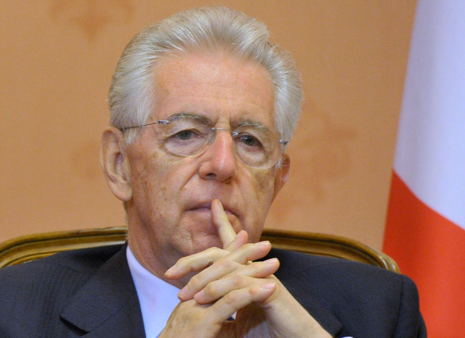 Italian Premier Mario Monti meets with Russian Prime Minister Dmitry Medvedev, not pictured, during a meeting in Moscow on Monday, July 23, 2012.(AP Photo/RIA Novosti, Alexander Astafyev, Government Press Service)