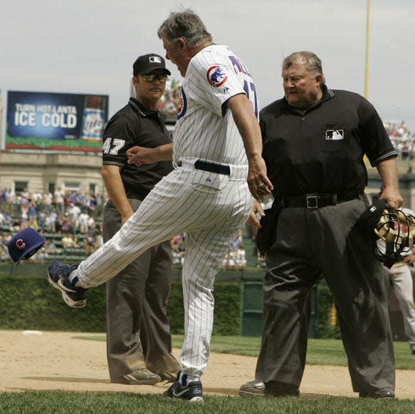 Lou Piniella's volatile personality followed him from the playing field to his various managing positions, this one with the Cubs.