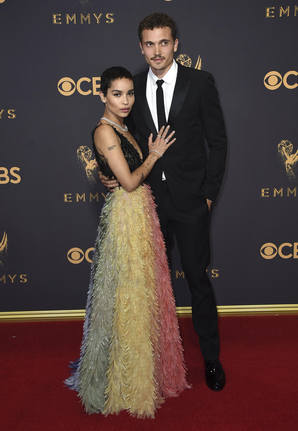 Zoe Kravitz, left, and Karl Glusman arrive at the 69th Primetime Emmy Awards on Sunday, Sept. 17, 2017, at the Microsoft Theater in Los Angeles. (Photo by Jordan Strauss/Invision/AP)