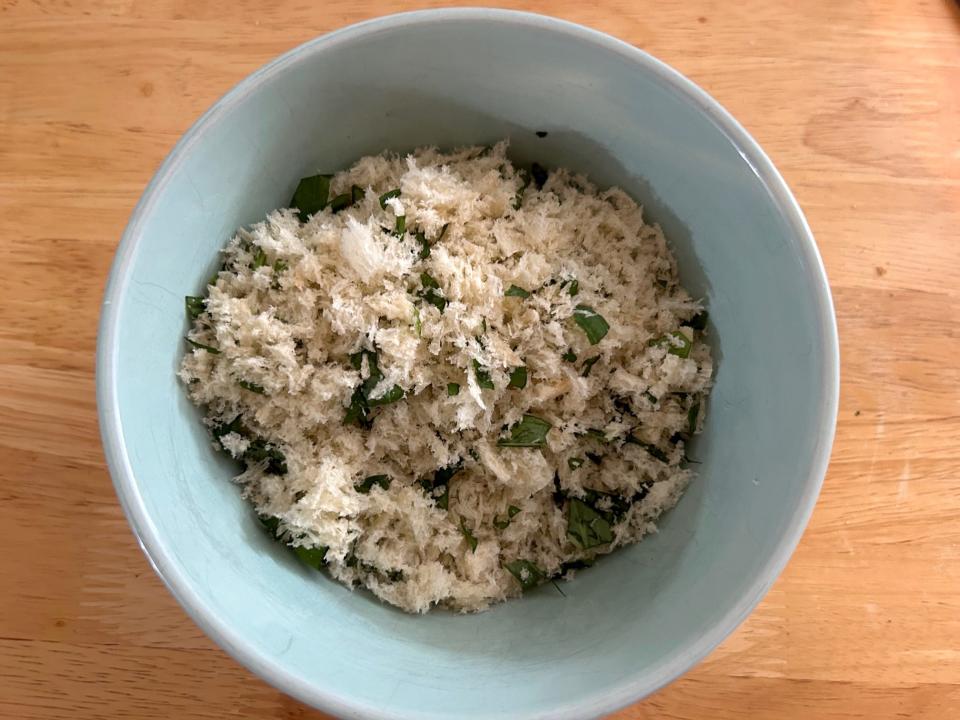 Homemade breadcrumbs for Ina Garten's "Grown Up" Mac and Cheese