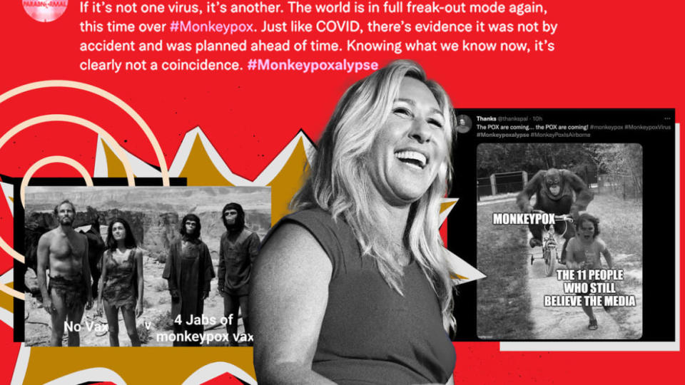 <div class="inline-image__caption"> <p>Marjorie Taylor Greene has jumped on the monkeypox truther bandwagon.</p> </div> <div class="inline-image__credit"> Photo Illustration by Luis G. Rendon/The Daily Beast/Getty/Twitter </div>