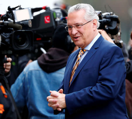 Bavarian Interior Minister Joachim Herrmann of Christian Social Union (CSU) arrives to the German Parliamentary Society offices before the exploratory talks about forming a new coalition government held by CDU/CSU in Berlin, Germany, October 26, 2017. REUTERS/Fabrizio Bensch