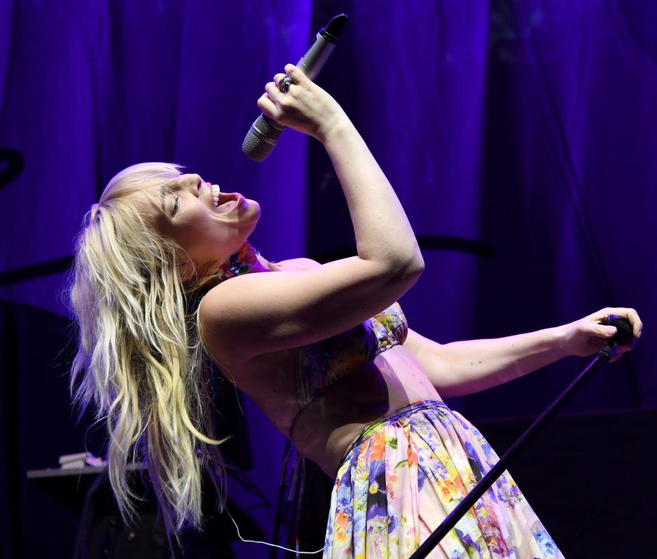 Natasha Bedingfield performs as she opens for Train during the kickoff of their Play That Song Tour at MGM Grand Garden Arena on May 12, 2017, in Las Vegas.