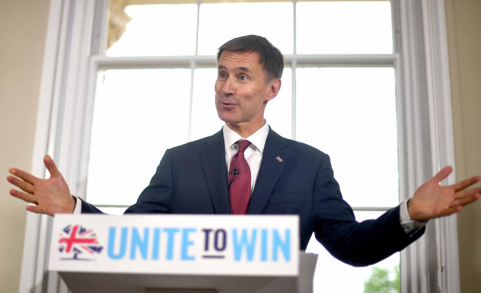 Foreign Secretary Mr Hunt launches his campaign for the Tory leadership in central London on Monday June 10. (PA)